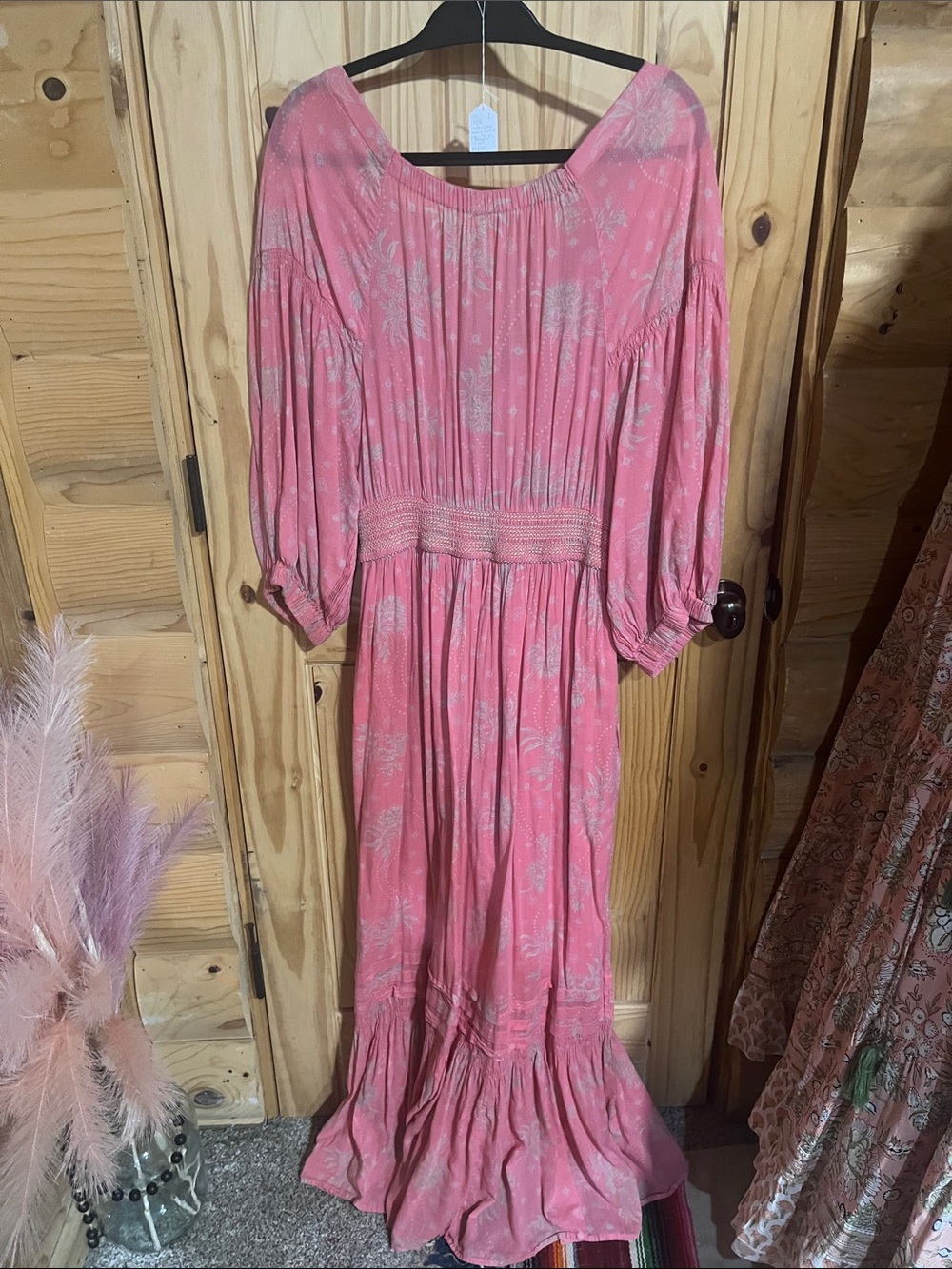 Free People Gold Hour Pink Floral V-Neck Smocked Maxi Dress - Picture 5 of 5